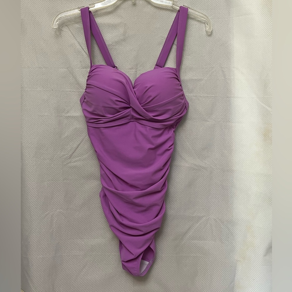 Purple Lilac Ruched Swimsuit with padding. Great condition .  L. Beach summer